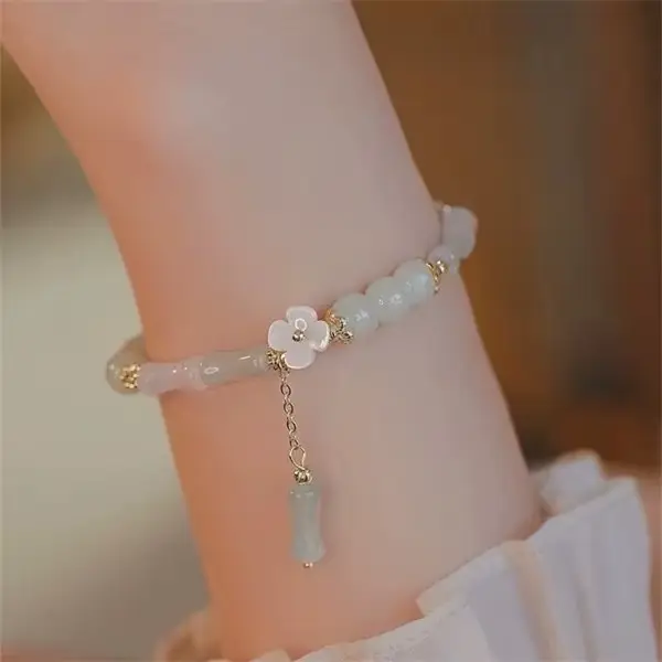Bracelet Vintage en perles de lys, tulipe, fleur, pour femmes, mignon, pompon, pendentif pêche, bijo