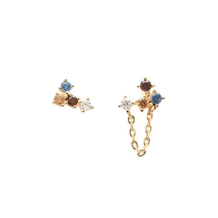 Boucles d'oreilles asymétriques en argent Sterling 925 pour femmes, chaîne en zircone colorée, légèr
