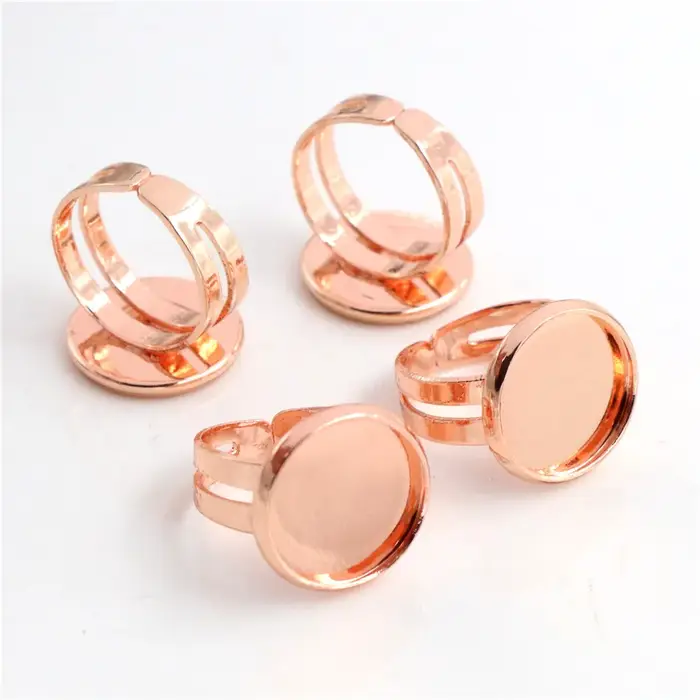 Bague enfant 12mm 10 pièces argent plaqué or Rose couleur enfants réglable anneau paramètres blanc/socle