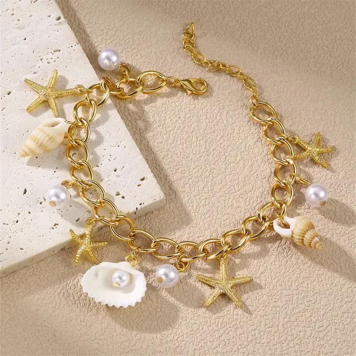 Bracelet de plage et collier de coquillages colorés moderne pour femmes occasions estivales