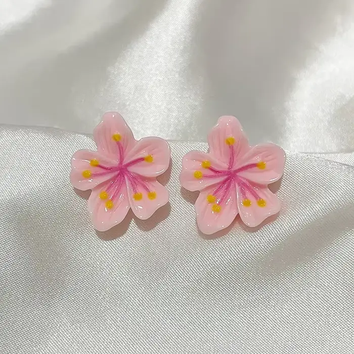 Boucle d'oreille en résine rose sans fleurs pour femme, clou de fleur de Sakura, accessoire de bijoux doux et mignon, cadeau de mariage pour fille, géométrie