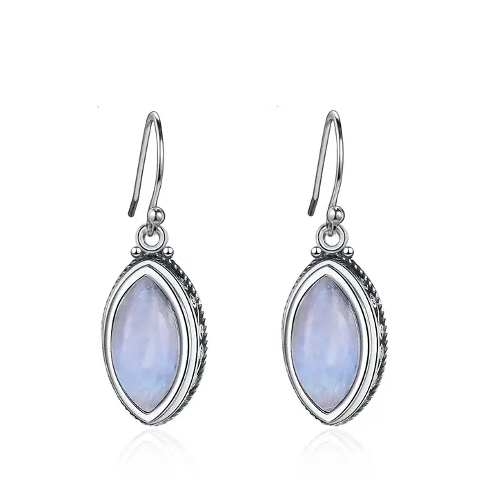 Boucles d'oreilles élégantes en pierre de lune naturelle pour femmes, rétro, mode, cerceau, mariage,
