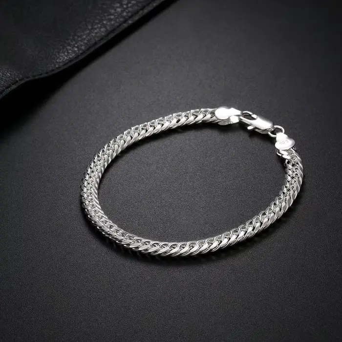 Bracelets en argent sterling 925 avec chaîne géométrique en or 18 carats de 6 mm pour femmes et homm