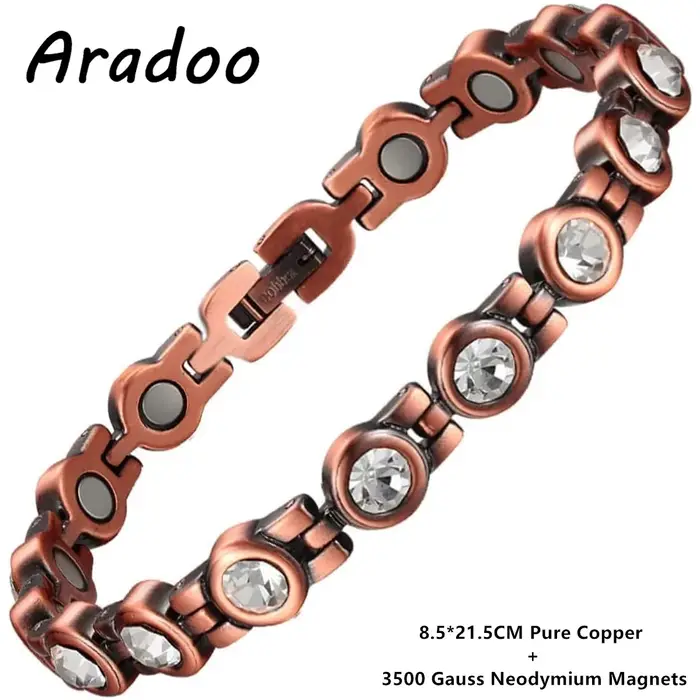 ARADOO-Bracelet en cuivre cristal pour femme, bracelets avec aimants 3500 gauss, bijoux cadeaux