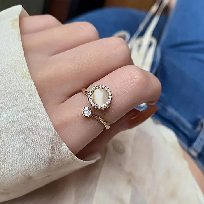 Anneau d'articulation rotatif en opale anti-stress bague de cocktail pour femmes occasions festives cadeau chic