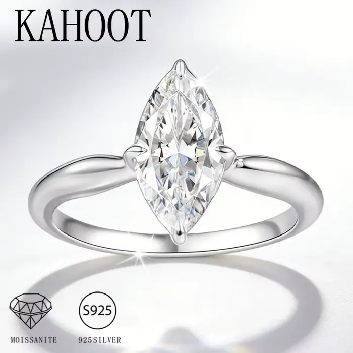 Bague de mariage pour homme et femme en argent 925 avec moissanite marquise de 2 carats, simple et décontractée, de haute qualité, bague de couple