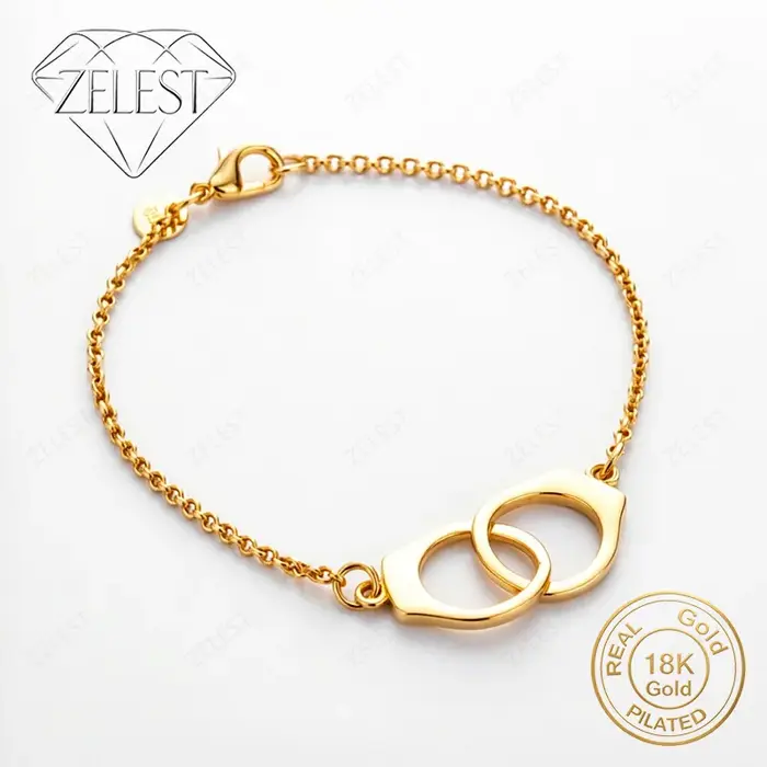 Bracelet manchette double anneau exquis en argent sterling 925 plaqué or 18 carats de 8 pouces, bijo
