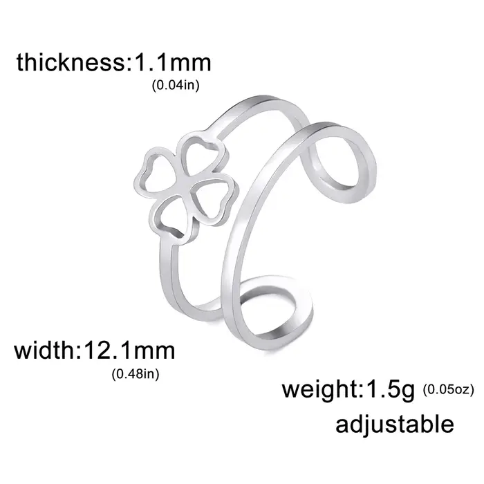 Lucktune-Bague de trèfle à quatre feuilles porte-bonheur pour femme en acier inoxydable Bague réglab