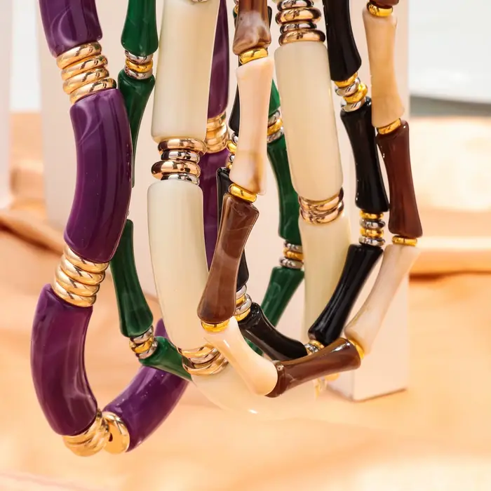 Boho Acrylique Bambou Tube Incurvé Empilable Président Colliers, Bracelet pour Femmes Hommes, Hip Hop Résine Coude Perles Collier Ras Du Cou 2024 Bijoux