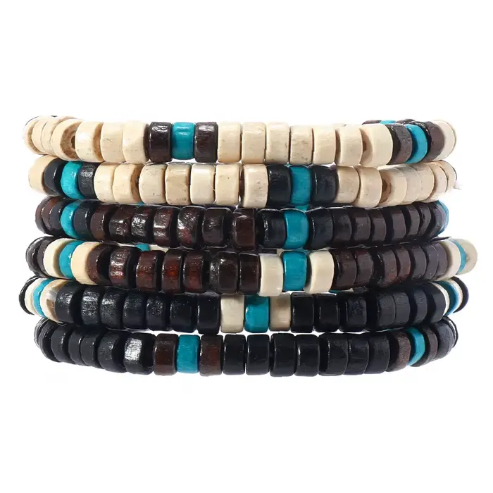 Ensemble de bracelets en perles de bois pour hommes, nouveau bracelet ethnique, simple, solide, docu