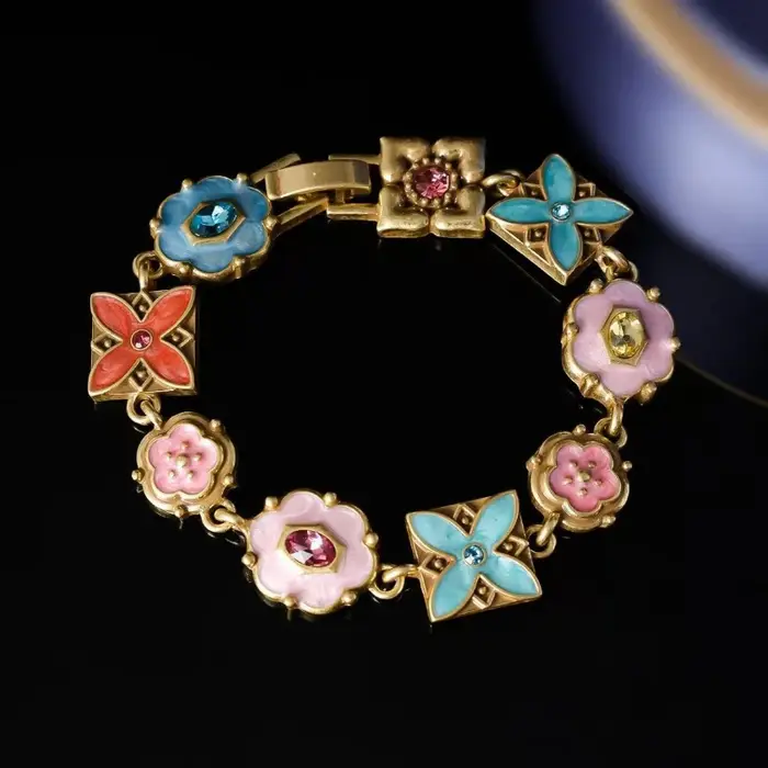 Bracelet Floral Vintage en Émail Multicolore Style Palais Cadeau Élégant pour Occasions Spéciales Femmes