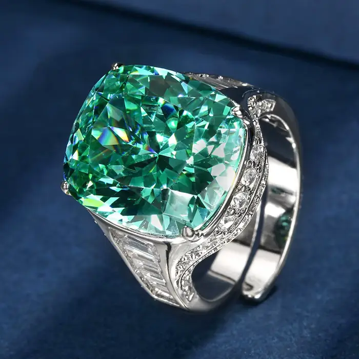 Vinregem – bague ouverte réglable de luxe en tourmaline Paraiba créée en laboratoire, 14x16 MM, cade