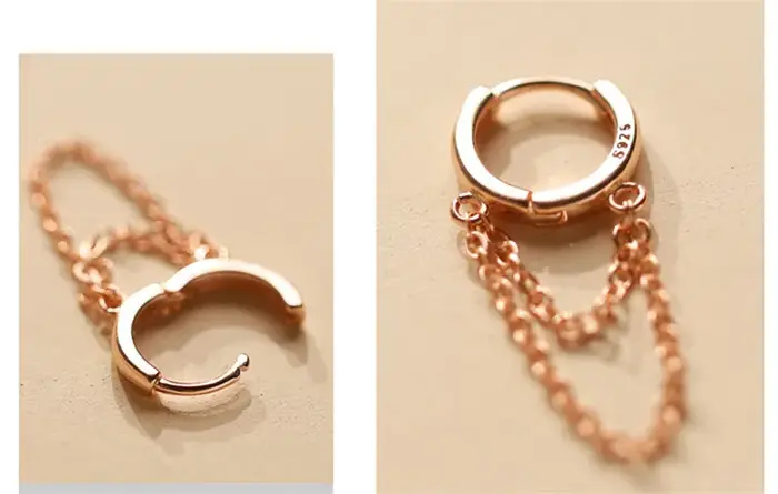 Boucles d'oreilles en argent sterling 925 à la mode avec pampilles en or rose pour femmes, cadeau d'anniversaire pour filles, idéal pour les mariages et les soirées élégantes