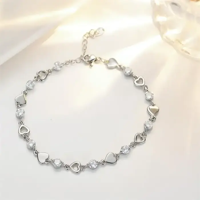 Bracelet en forme de cœur en argent regardé 925 pour femme