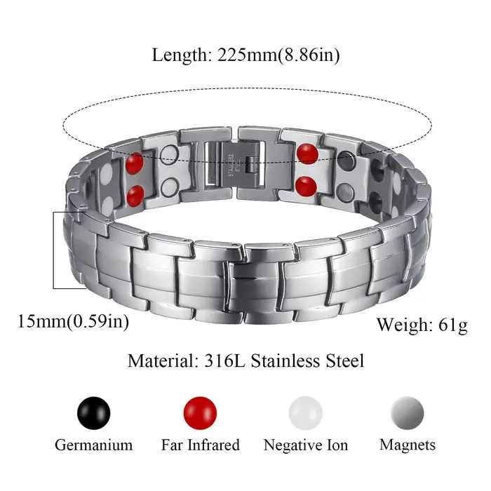 Bracelet Magnétique Thérapeutique Tendance pour Hommes, en Acier Inoxydable, Double Rangée de German