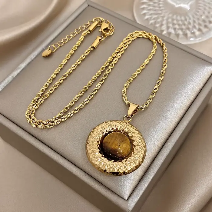 Greatera – collier Chic avec pendentif en pierre naturelle texturée dorée, personnalité Vintage, en acier inoxydable, étanche, bijoux cadeau pour femmes