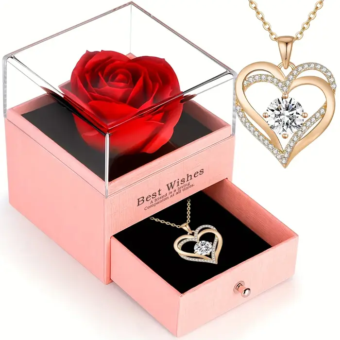 Collier pendentif rouge fleur de Rose avec boîte-cadeau pour femmes anniversaire cadeau spécial