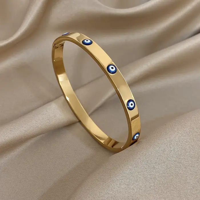 Nouveau turc mauvais yeux strass acier inoxydable manchette Bracelet Bracelet pour femmes mode plaqu