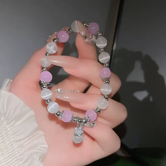 Bracelet en Pierre Naturelle et Clip Rose pour Femme, Bijou Énergétique Reiki, Prière, Bénédiction, 