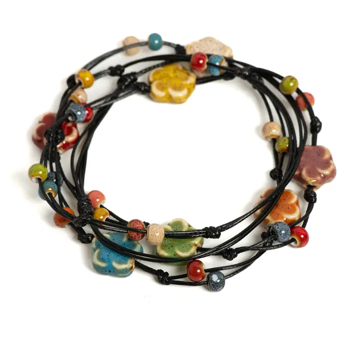 Collier et bracelet en céramique de pétales de melon colorés faits à la main