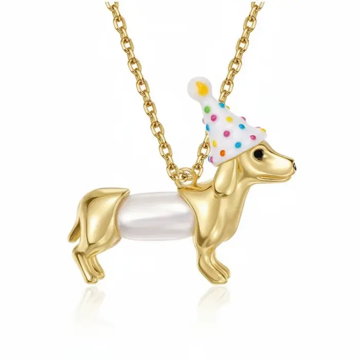 Collier Chien de Dessin Animé pour Femme et Fille, Collier Chien Mignon avec Chapeau de Fête et Perl