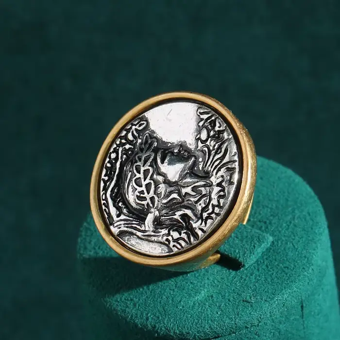 Bague de fiançailles avec pièce de monnaie Antique pour femme, Portrait de beauté Vintage, accessoir
