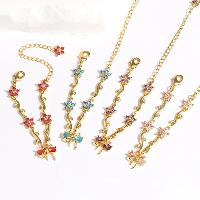 Bracelet de luxe en forme de fleur en Zircon coloré pour femmes et filles