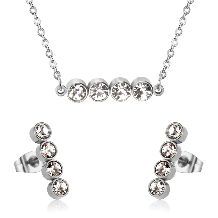 LUXUSTEEL-Ensemble de Bijoux CZ en Acier Inoxydable, Collier avec Pendentif Rond pour Documents Doré