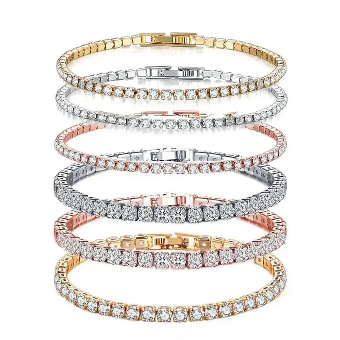 Bracelet de Tennis en Argent Sterling 925 Or Rose Cristal Scintillant Zircone Cubique Cadeau Surprise Occasion Spéciale Femme