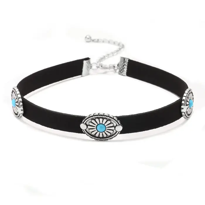 Collier Boho Rétro pour Femme, Bijoux Déclaration, Colliers Fleur Turquoises