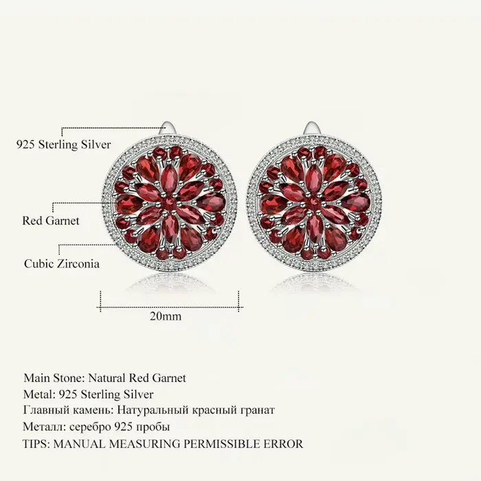 GEM'S BALLET-Boucles d'Oreilles de Luxe en Grenat Rouge Naturel pour Femme, Bijoux Fins en Argent St