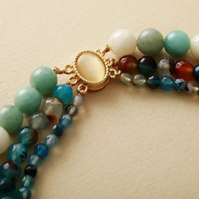 Collier Ras du Cou en Pierre Naturelle à Trois Couches Style Bohème Élégant Pour Femmes Occasions Spéciales