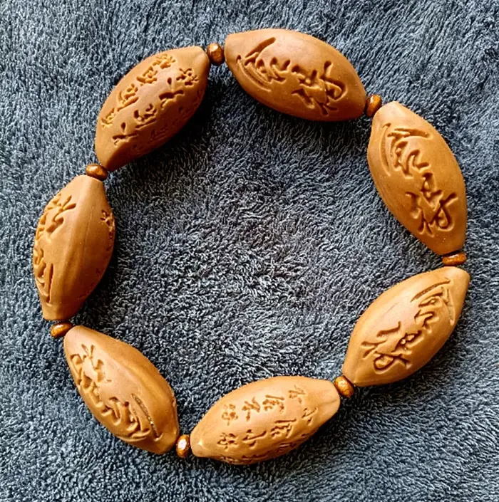 Bracelet à Noix du Dieu de la Richesse, Olive Gravé, Pierre de Bouddha Maitreya, Artisanat Carimplan