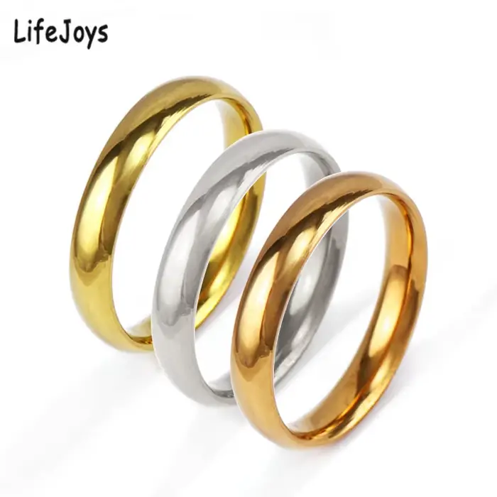 Bague à bande incurvée sphérique solide de 4mm 6mm, bijoux de Couple en acier inoxydable, anneaux simples et lisses, couleur or Rose argent, taille 4 à 10