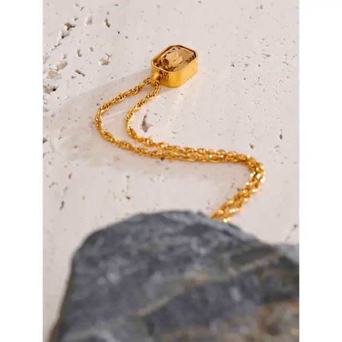 Yhpup AAA brillant Champagne zircone pendentif collier Style chaud en acier inoxydable chaîne