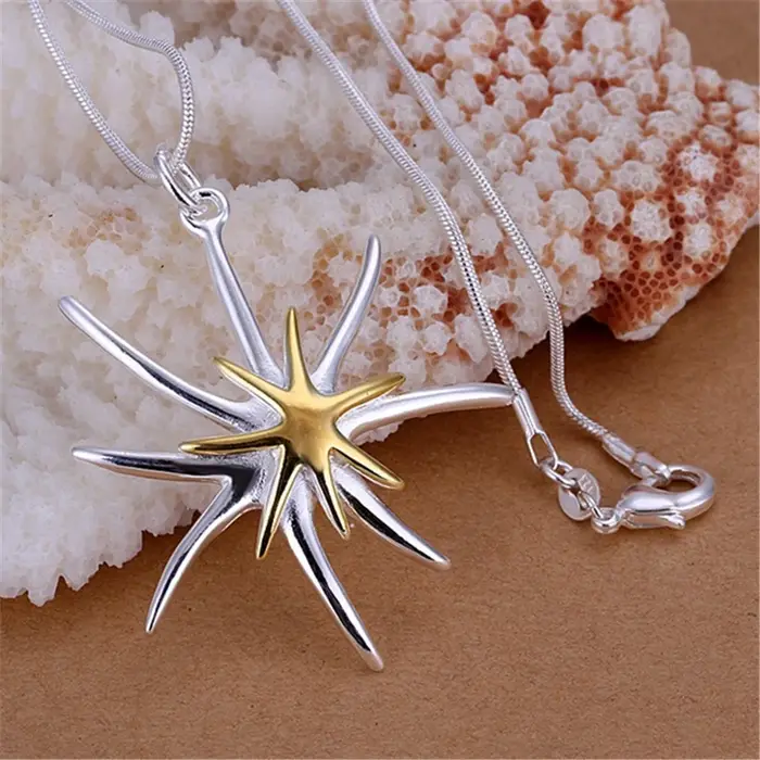 Collier élégant et tendance en forme d'étoile de mer, couleur argent, pour femme, bijoux raffinés, p