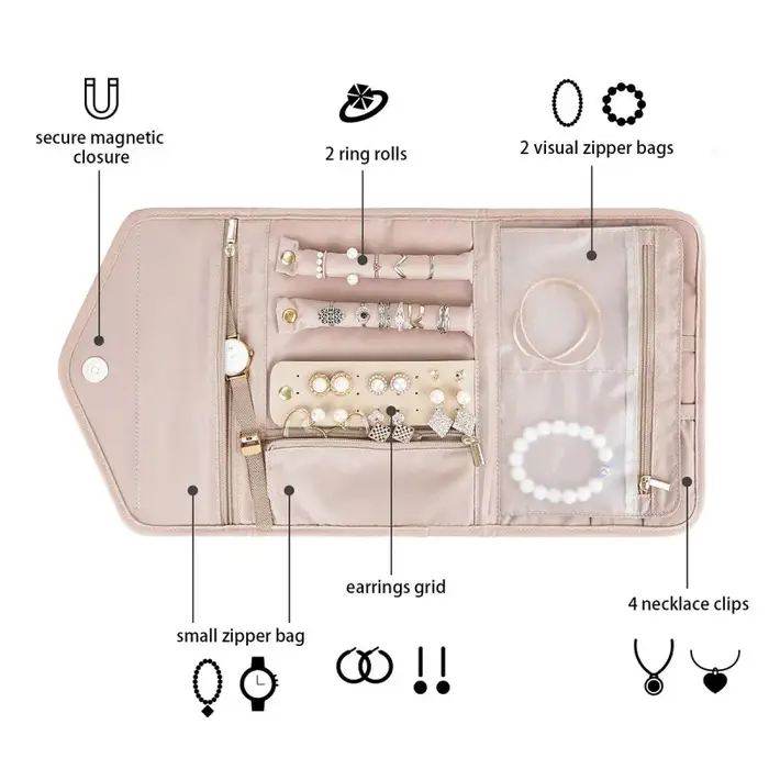 Rouleau de rangement pour bijoux de voyage - Pochette pliable pour bracelets