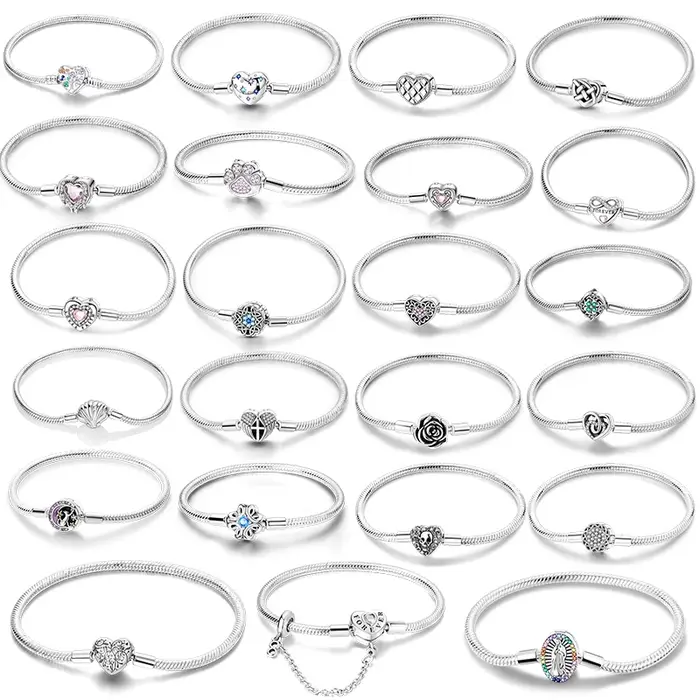 Women Bracelet 925 Silver Original Eternal Love Snake Bone