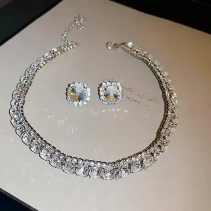 Ensemble de boucles d'oreilles et collier en cristal de luxe, collier coloré rose pour femmes, ensem