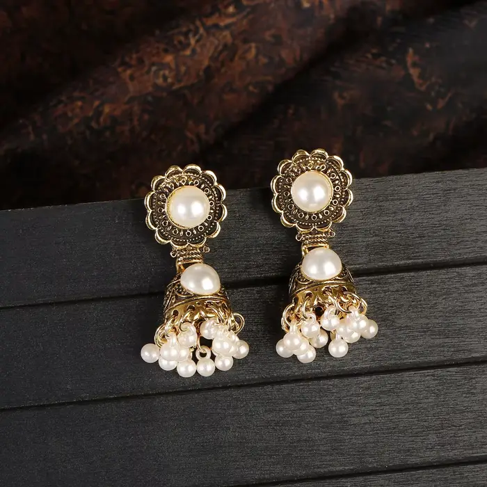 Boucles d'Oreilles Turques Vintage en Or avec Pompon pour Femme, Bijoux Indiens avec Perles de Corco