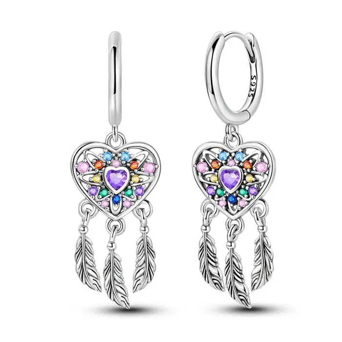 Boucles d'oreilles attrape-rêves en forme de cœur, en argent Sterling 925, originales pour femmes, b
