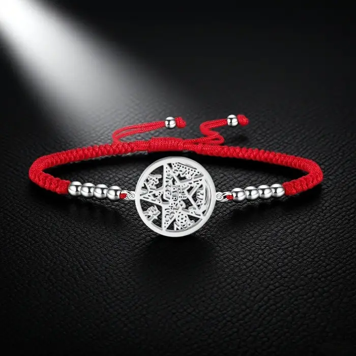 Bracelet en corde rouge tétragrammaton en acier inoxydable