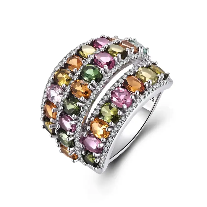 Grande bague pour femme avec tourmaline naturelle, argent sterling 925, pierres précieuses véritable
