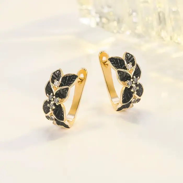 Boucles d'oreilles en or massif 14K pour femme, style bohème avec obsidienne et pierre précieuse, cadeau idéal pour mariage, fêtes, Noël, Halloween, anniversaire