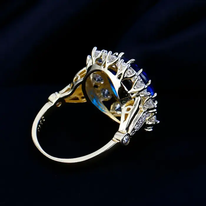 Bague ovale de luxe en Zircon bleu pour femmes