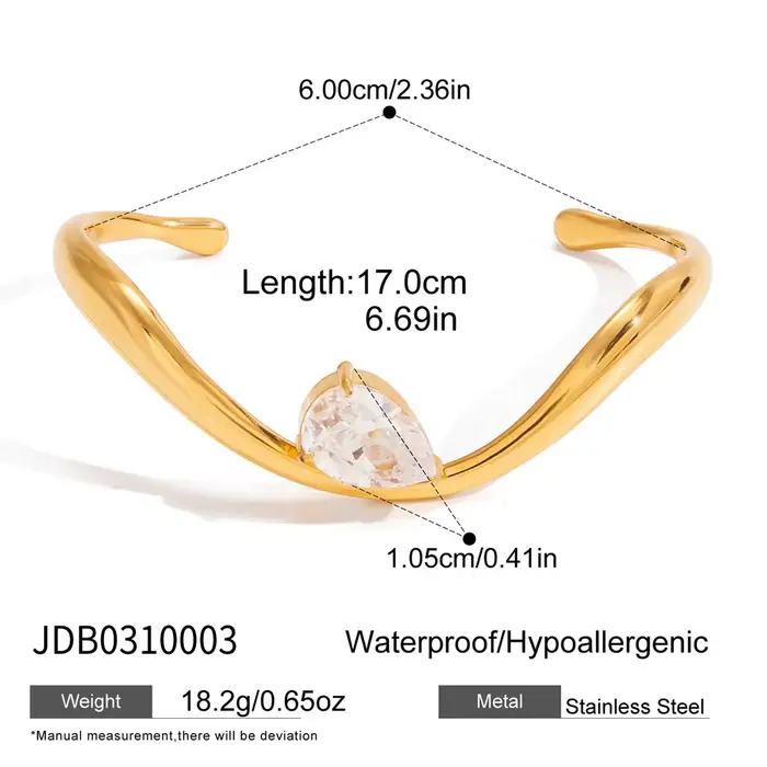 Uworld classique 18K plaqué or couleur goutte d'eau blanc Zircon vague ouverture Bracelet femmes éta