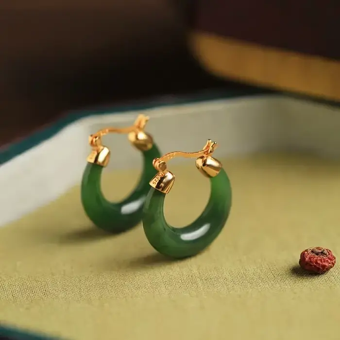 Boucles d'oreilles créoles en jaspe naturel Hetian pour femme, breloque originale, bijoux de haute q