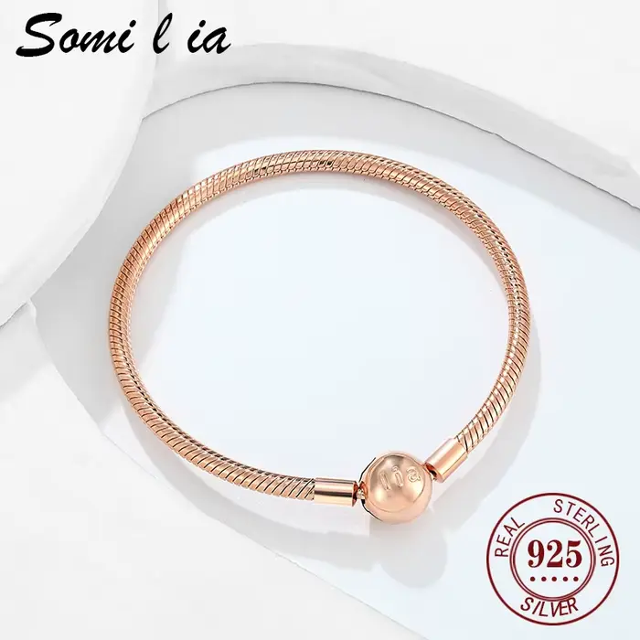 SOMILIA-Bracelet en argent sterling 100% 925, classique et à la mode, chaîne ronde en os de serpent, adapté comme cadeau d'anniversaire pour les femmes