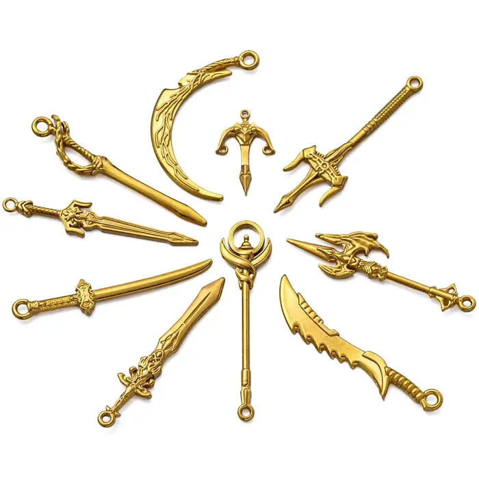 Breloques en forme d'épée de chevalier en acier inoxydable, 5 pièces, breloques d'armes froides anciennes pour bricolage, collier, Bracelet, boucle d'oreille, fabrication de bijoux
