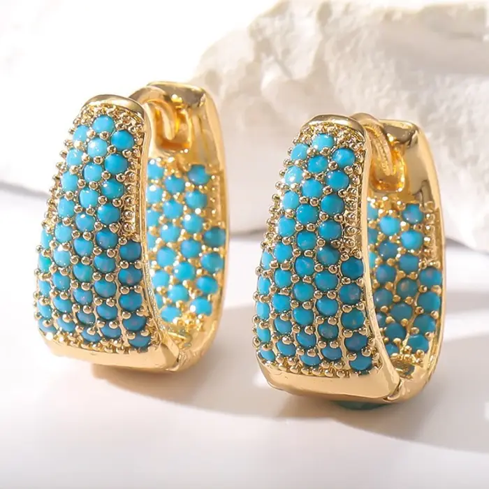 Boucles d'oreilles rondes en métal avec motifs floraux bleu turquoise pour femmes et filles, bijoux de festival, cadeaux ZAKOL